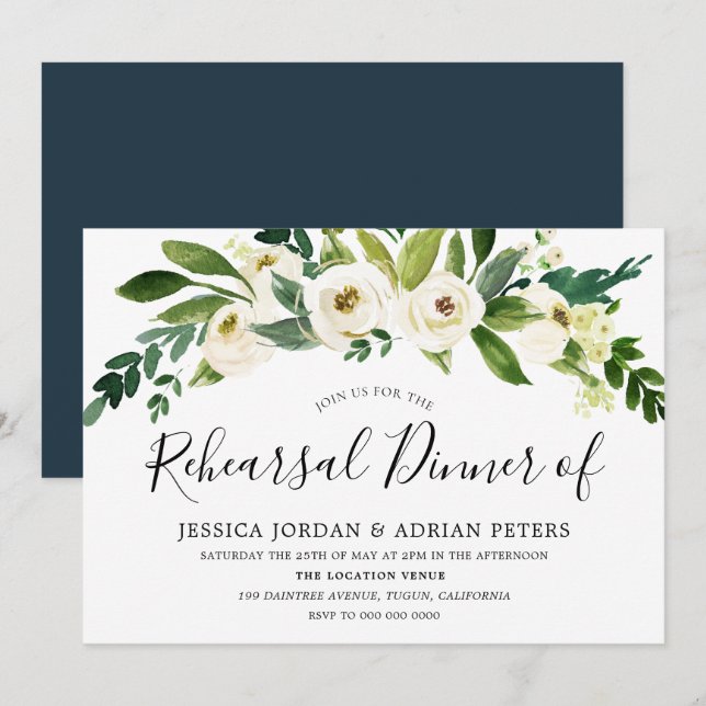 Invitación a la cena de Flores blancas en flor (Anverso / Reverso)