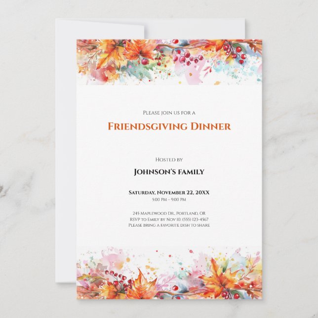Invitación a la Cena de Friendsgiving (Anverso)