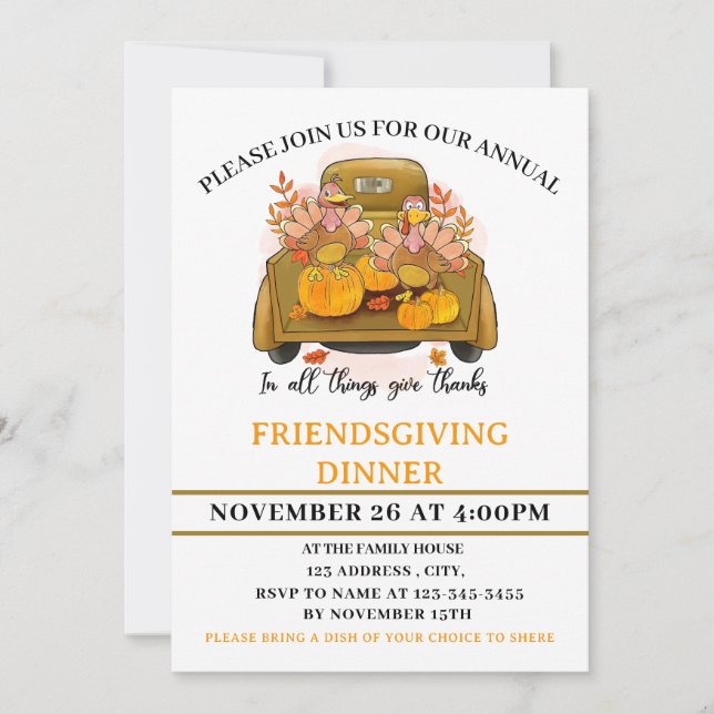 Invitación a la cena de Friendsgiving (Anverso)