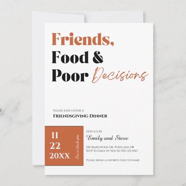 Invitación a la cena de Friendsgiving (Anverso)
