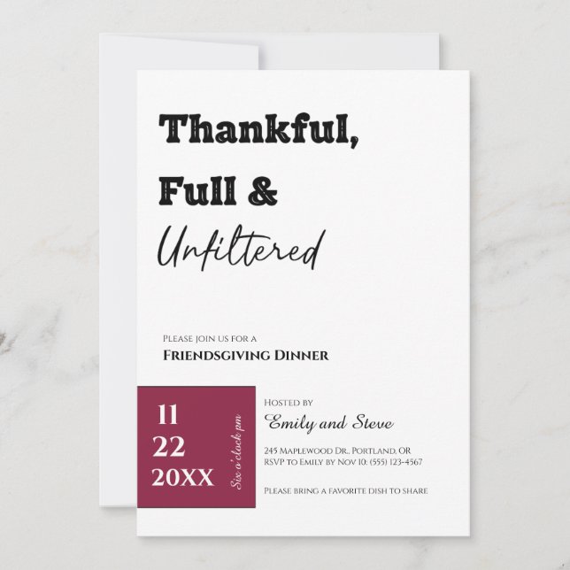 Invitación a la cena de Friendsgiving (Anverso)