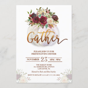 Invitación a la cena de Friendsgiving con calabaza