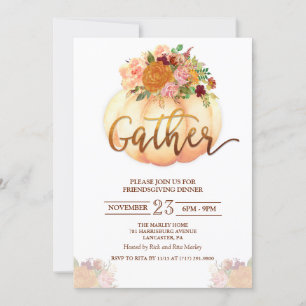 Invitación a la cena de Friendsgiving con calabaza