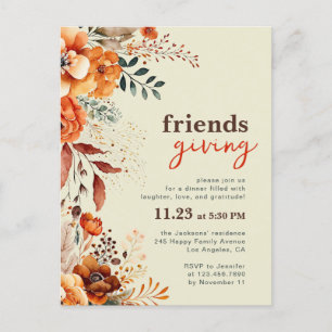 Invitación a la cena de Friendsgiving con flores o