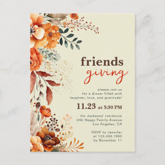 Invitación a la cena de Friendsgiving con flores o