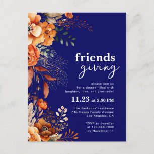 Invitación a la cena de Friendsgiving con flores o