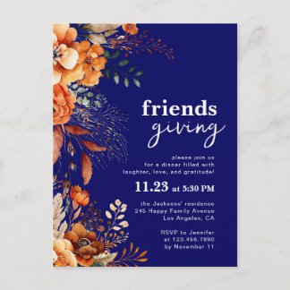Invitación a la cena de Friendsgiving con flores o