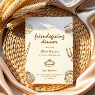 Invitación a la cena de Friendsgiving con garabato