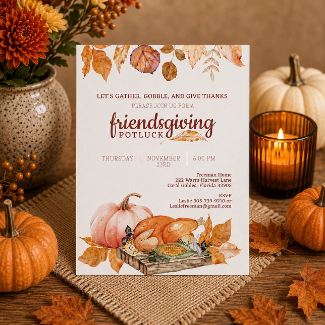 Invitación a la cena de Friendsgiving de otoño (Thanksgiving friendsgiving potluck invitation)