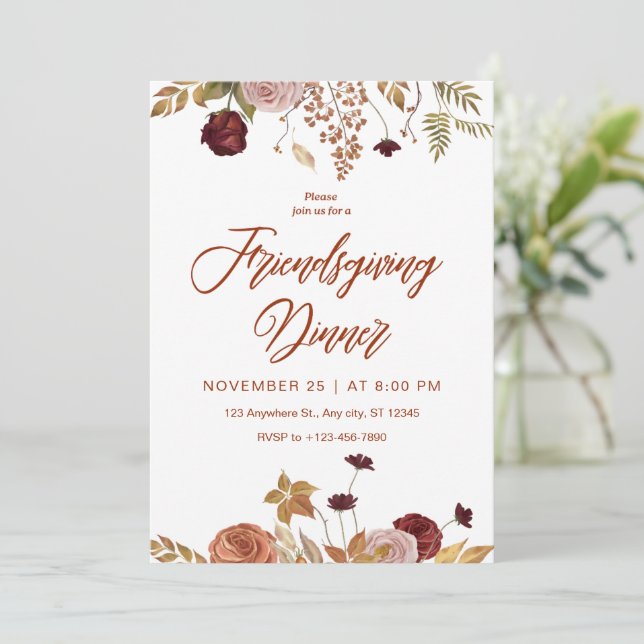 Invitación a la cena de Friendsgiving floral estét (Anverso de pie)