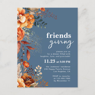 Invitación a la cena de Friendsgiving floral otoña