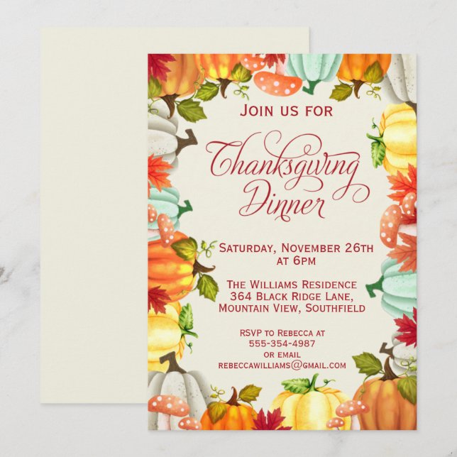 Invitación a la cena de gracias por las calabazas  (Anverso / Reverso)