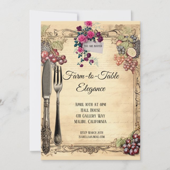 Invitación a la cena de granja a mesa (Anverso)