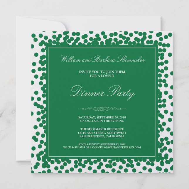 Invitación a la cena de Green Confetti (Anverso)