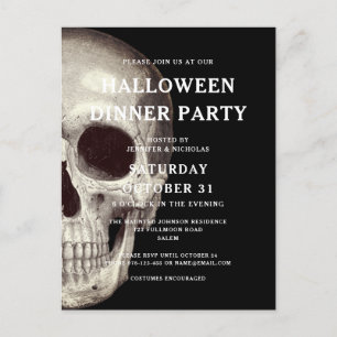 Invitación a la cena de Halloween con el cráneo de