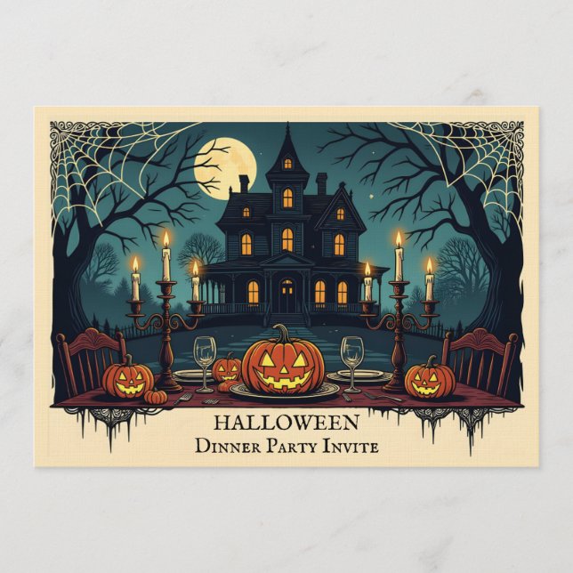 Invitación a la cena de Halloween en una casa espe (Anverso)