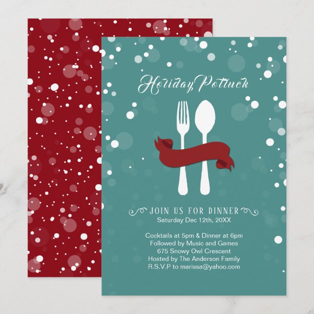 Invitación a la cena de Holiday Potluck (Anverso / Reverso)