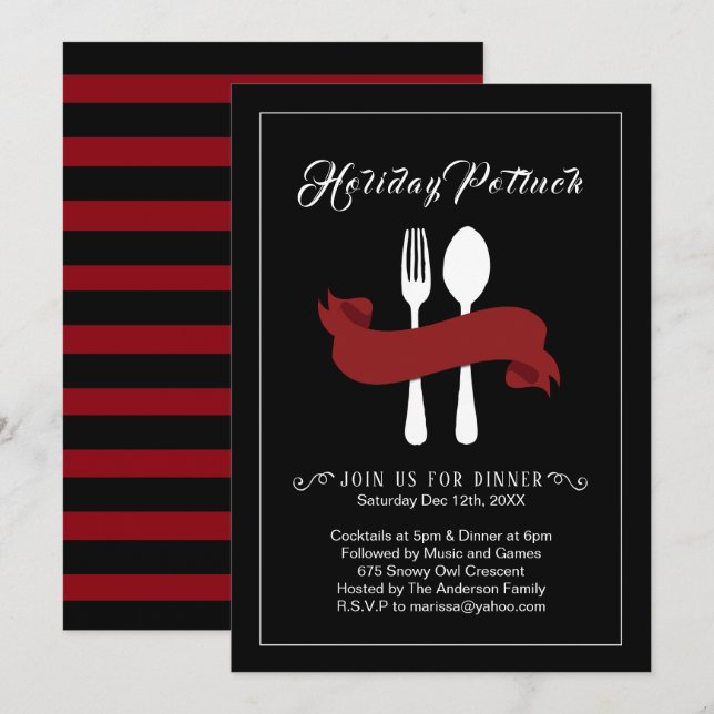 Invitación a la cena de Holiday Potluck (Anverso / Reverso)