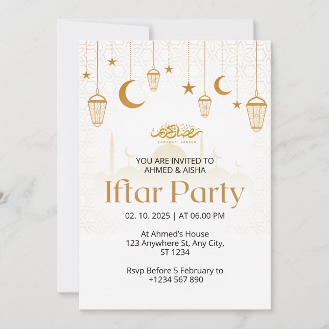 Invitación a la cena de Iftar a ramadan lentern y  (Anverso)