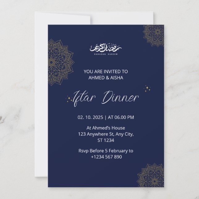 Invitación a la cena de Iftar a ramadan navvy (Anverso)