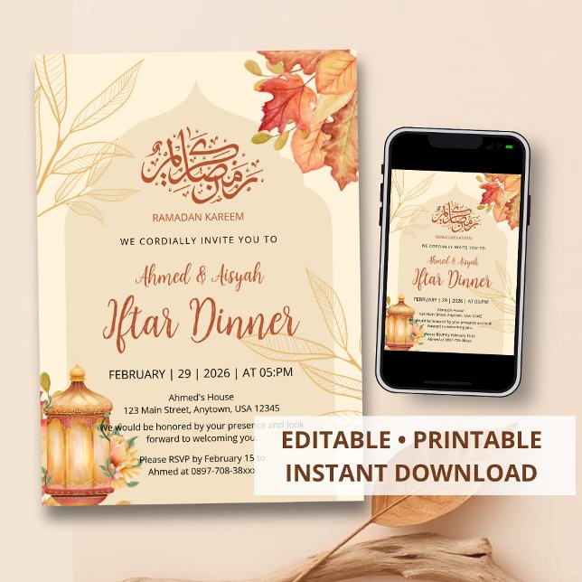Invitación a la Cena de Iftar con Acuarela de Hoja (Subido por el creador)