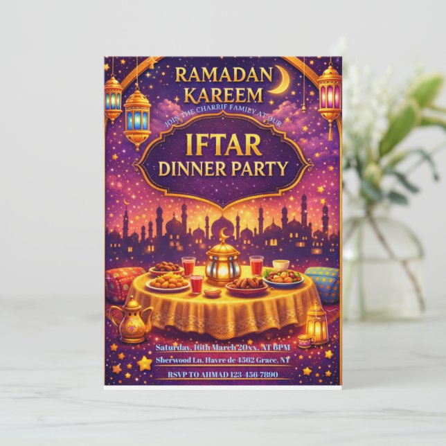 Invitación a la cena de Iftar de Ramadan Kareem (Anverso de pie)