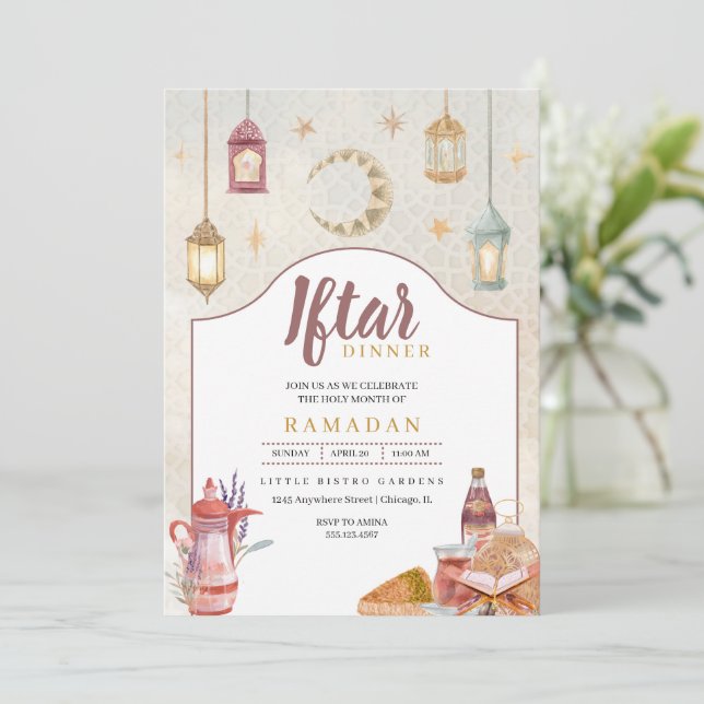 Invitación a la cena de Iftar Fiesta Ramadan (Anverso de pie)