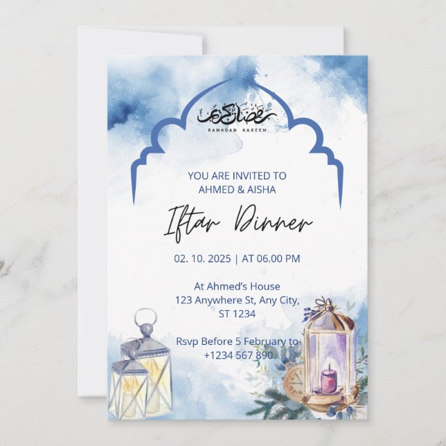 Invitación a la cena de Iftar mezquita azul ramada (Anverso)