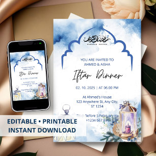 Invitación a la cena de Iftar mezquita azul ramada