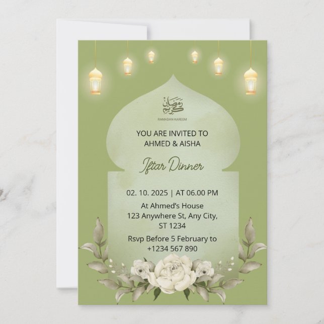 Invitación a la cena de Iftar mezquita de flores d (Anverso)