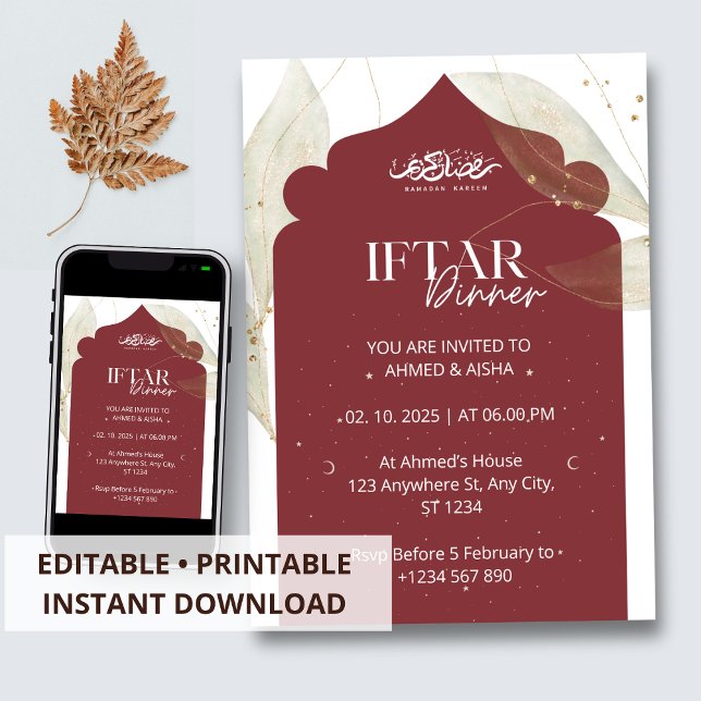 Invitación a la cena de Iftar mezquita marrón rama (Subido por el creador)