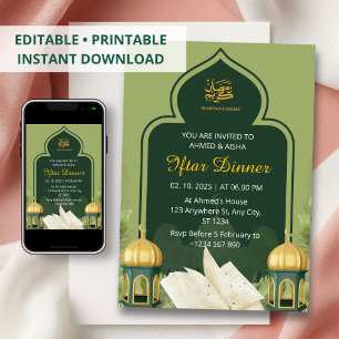 Invitación a la cena de Iftar mezquita verde ramad