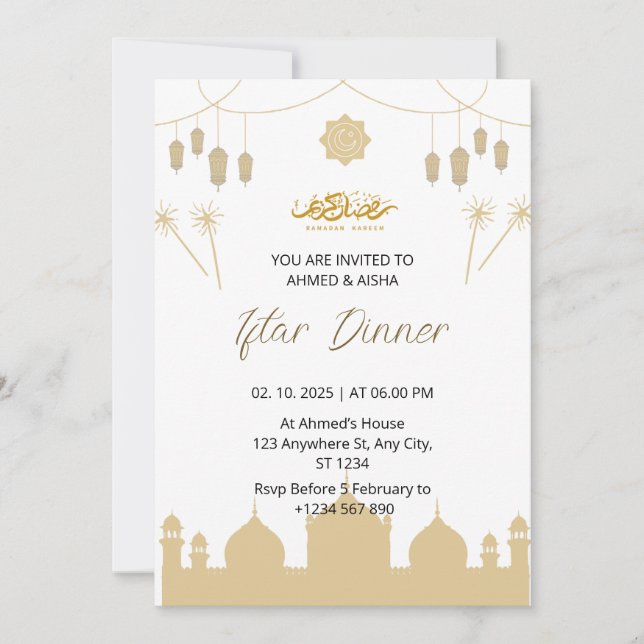Invitación a la cena de Iftar ramadan con lentina (Anverso)