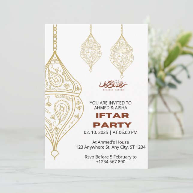 Invitación a la cena de Iftar ramadan con lentina (Anverso de pie)