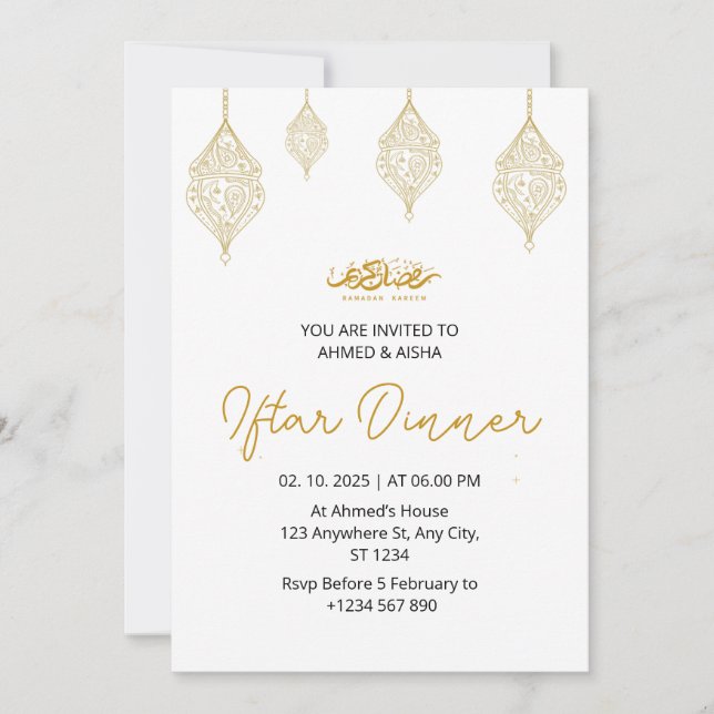 Invitación a la cena de Iftar ramadan con lentina (Anverso)