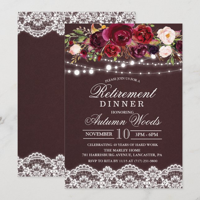 Invitación a la cena de jubilación floral de otoño (Anverso / Reverso)