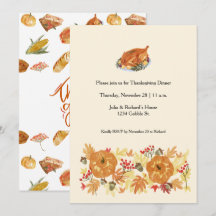 Invitación a la cena de la calabaza de Acción de G