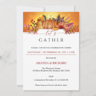 Invitación a la cena de la calabaza floral de Acci