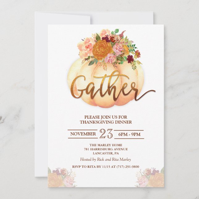 Invitación a la cena de la calabaza floral de Acci (Anverso)