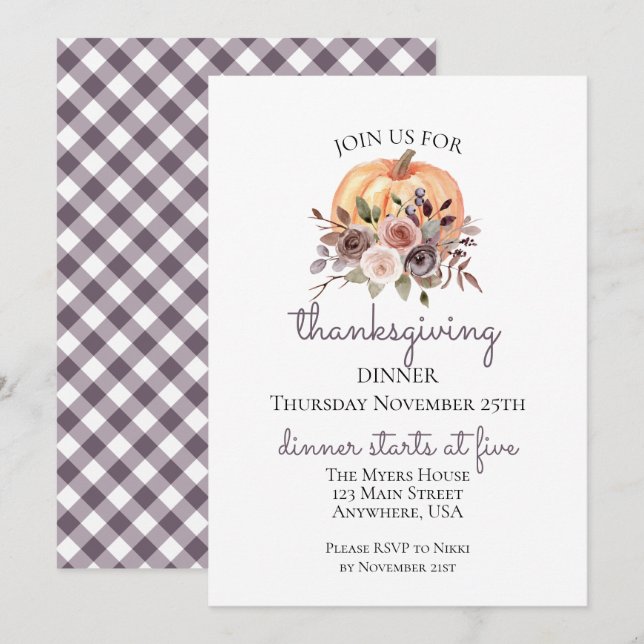 Invitación a la cena de la calabaza floral de Acci (Anverso / Reverso)