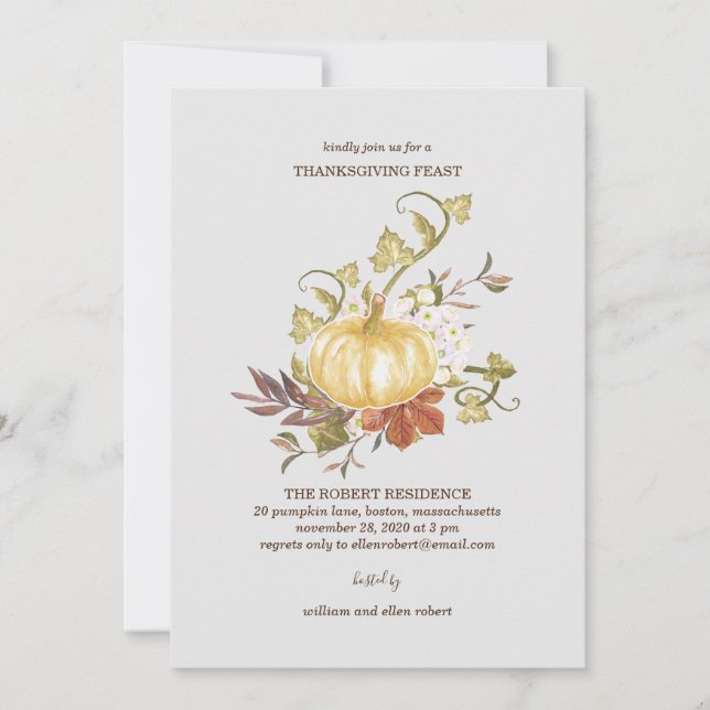 Invitación a la cena de la calabaza floral de Acci (Anverso)