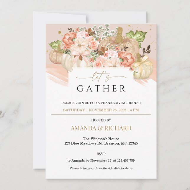 Invitación a la cena de la calabaza floral de oro (Anverso)