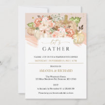 Invitación a la cena de la calabaza floral de oro