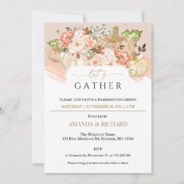 Invitación a la cena de la calabaza floral de oro