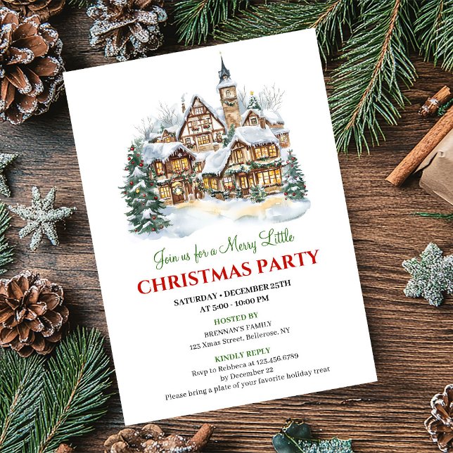 Invitación a la cena de la fiesta de Navidad de la (Modern festive city Christmas party dinner invite)