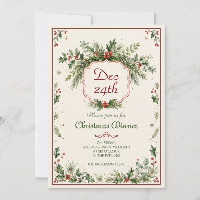 Invitación a la cena de la fiesta de Navidad vinta (Anverso)