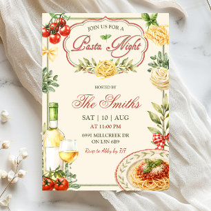 Invitación a la cena de la noche de pasta italiana