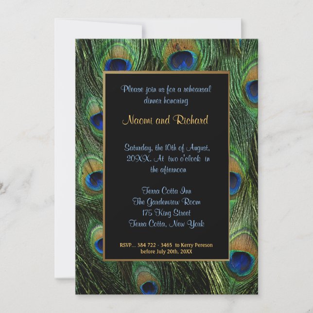 Invitación a la cena de la pluma de pavo real (Anverso)