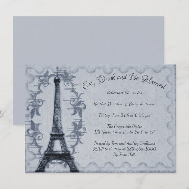 Invitación a la cena de la Torre Eiffel Azul (Anverso / Reverso)