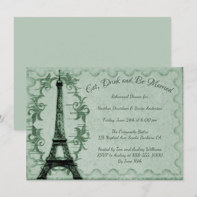 Invitación a la cena de la Torre Eiffel Verde (Anverso / Reverso)